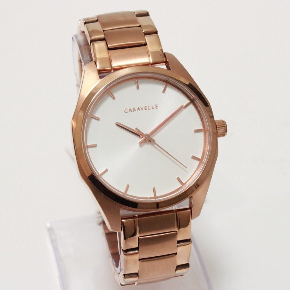 Caravelle Ladies Minimalist Watch By Bulova Rose Gold White Sun-ray Dial 36mm - Picture 2 of 13